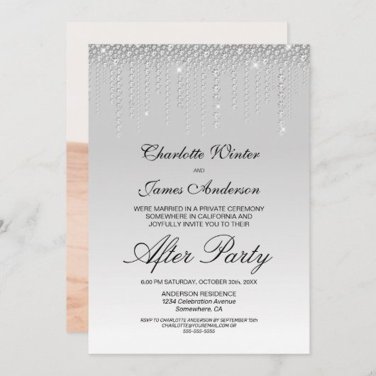 Invitation Silver Diamonds Photo Mariage après la fête (Devant / Derrière)