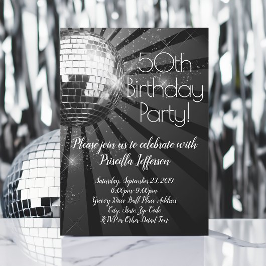 Invitation Silver Disco Ball 50ème anniversaire