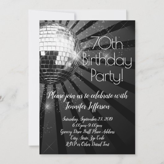 Invitation Silver Disco Ball 70e anniversaire (Devant)