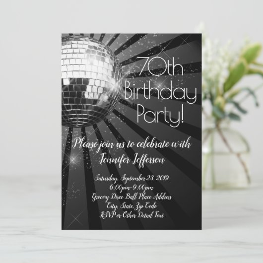 Invitation Silver Disco Ball 70e anniversaire (Debout devant)