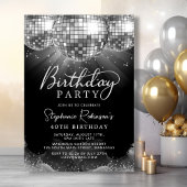 Invitation Silver Disco Ball Moderne 40e fête d'anniversaire