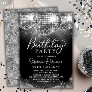 Invitation Silver Disco Ball Moderne 40e fête d'anniversaire