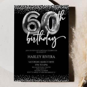 Invitation Silver Disco Ball Parties scintillant 60ème annive