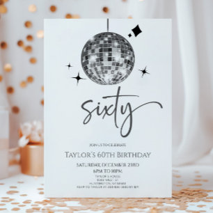 Invitation Silver Disco Ball Soixante 60e fête d'anniversaire