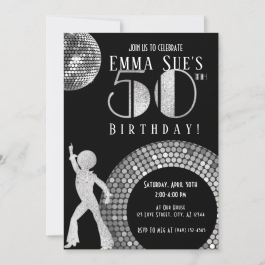 Invitation Silver Disco Ball Studio 54 Party 50e anniversaire (Devant)