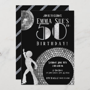 Invitation Silver Disco Ball Studio 54 Party 50e anniversaire