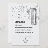 Invitation Silver Disco Balloon 1er anniversaire (Devant)