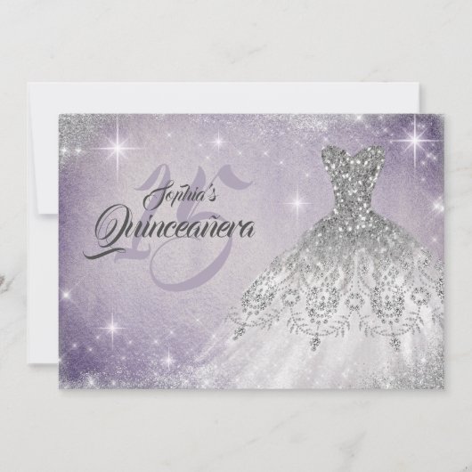 Invitation Silver Doux Violet Dentelle Diamant Gown Quinceane (Devant)