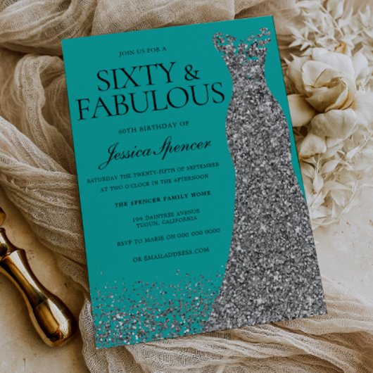 Invitation Silver Dress Elegance 60 & Fabulous! 60th Birthday