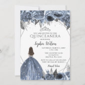 Invitation Silver Dusty Blue Floral Princesse Quinceañera (Devant)