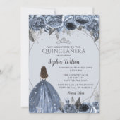 Invitation Silver Dusty Blue Floral Princesse Quinceañera (Devant)