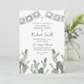 Invitation Silver Dusty Blue Mexicain Cactus Bautizo (Debout devant)