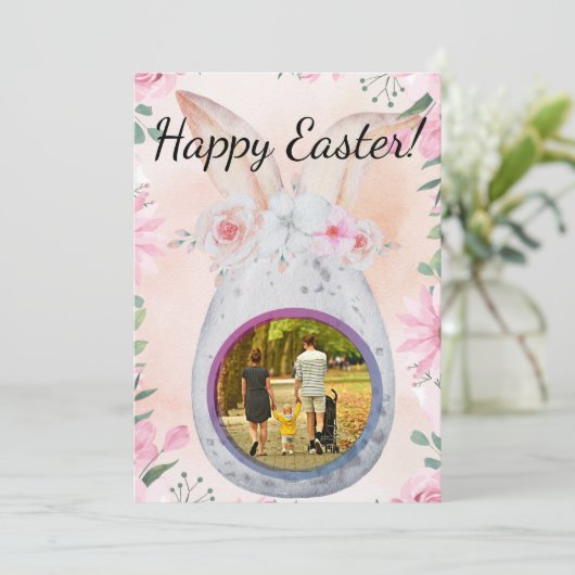 Invitation Silver Easter Egg with photo (Debout devant)
