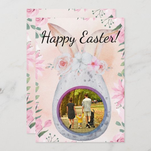 Invitation Silver Easter Egg with photo (Devant / Derrière)