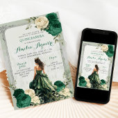 Invitation Silver Emerald Green Castle Princess Quinceañera