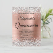 Invitation Silver et or Rose fantaisie Monogram Quinceañera (Debout devant)