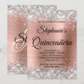 Invitation Silver et or Rose fantaisie Monogram Quinceañera (Devant / Derrière)