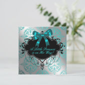 Invitation Silver et Turquoise Blue Princess Baby Girl Douche (Debout devant)