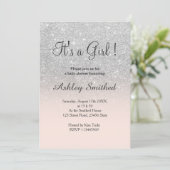 Invitation Silver faux parties scintillant rose ombre fille b (Debout devant)