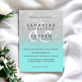 Invitation Silver faux parties scintillant turquoise ombre ma