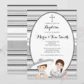 Invitation Silver Fiesta Boy & Girl Baptism Christening (Devant / Derrière)