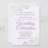 Invitation Silver Filigree Élégant Simple Purple Mariage (Devant)