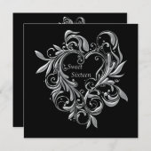 Invitation Silver Filigree Heart Sweet 16 Party (Devant / Derrière)