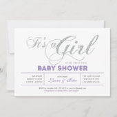 Invitation Silver | Fille, typographie moderne Baby Shower (Devant)