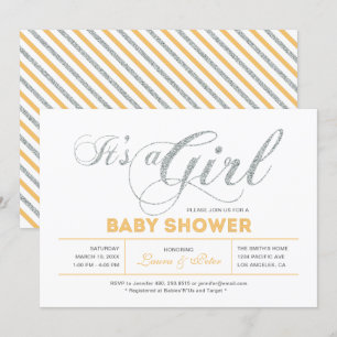 Invitation Silver Fille, typographie moderne Baby Shower