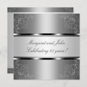 Invitation Silver Floral 25th Anniversary Party (Devant / Derrière)