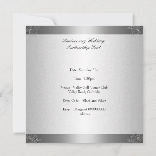 Invitation Silver Floral 25th Anniversary Party (Dos)