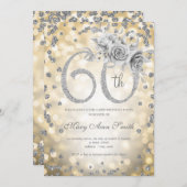 Invitation Silver Floral 60e anniversaire Glam Lights or (Devant / Derrière)