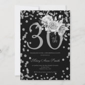 Invitation Silver Floral & Confetti 30e anniversaire fête Noi (Devant)