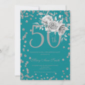 Invitation Silver Floral & Confetti 50e anniversaire fête Tur (Devant)