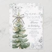 Invitation Silver Floral Snow In Love Christmas Tree Birthday (Devant / Derrière)