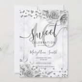 Invitation Silver Floral Sweet 16 Anniversaire Marbre Parties (Devant)