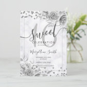 Invitation Silver Floral Sweet 16 Anniversaire Marbre Parties (Debout devant)