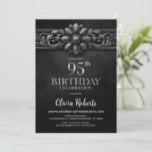 Invitation Silver Flower Black 95th Birthday Party (Debout devant)