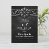 Invitation Silver Flower Black Surprise 60th Birthday Party (Debout devant)
