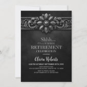 Invitation Silver Flower Black Surprise Retirement Party (Devant)