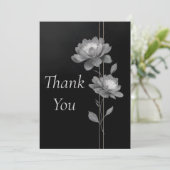 Invitation Silver Flowers & Lines on Black Thank You Card (Debout devant)