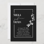 Invitation Silver Flowers On Black Wedding Vow Renewal  (Devant)