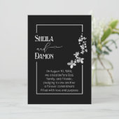Invitation Silver Flowers On Black Wedding Vow Renewal  (Debout devant)