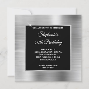 Invitation Silver Foil Black Overlay 50e anniversaire