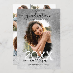 Invitation Silver Foil Halo Photo Collage Graduation