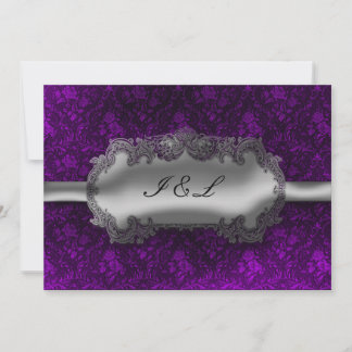 Invitation Silver Foil Look Damask Goth Mariage