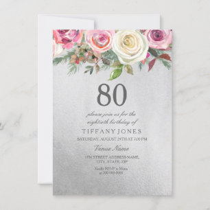 Invitation Silver Foil Rose blanche Rose 80e anniversaire Inv
