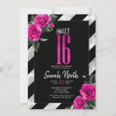 Invitation Silver Foil Stripes Floral Hot Pink ID759 (Devant)