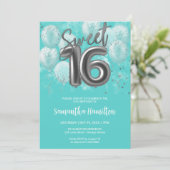 Invitation Silver Foil Sweet 16 Anniversaire Balloons Party T (Debout devant)
