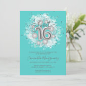 Invitation Silver Foil Sweet 16 Anniversaire Balloons Party T (Debout devant)